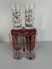 (4) Williams Sonoma Verres d'Amour HEARTS Love French Glass Valentines Day  NEW