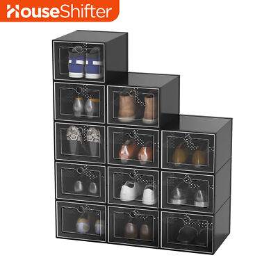 12 Pcs Shoe Rack XL Storage Box Stackable Display Clear Sneakers Case Organizer
