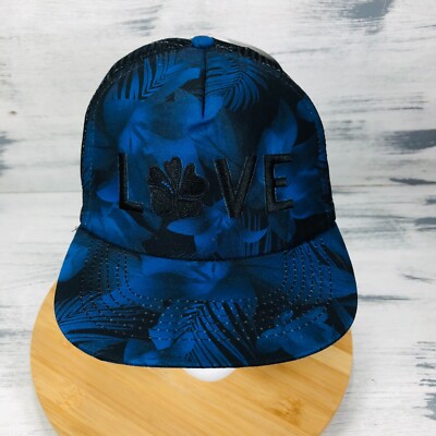 Hapari Hat Mens Blue Snapback Trucker Cap Love Hawaiian Floral Mesh Beach Bum
