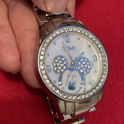 Disney\'s Mickey Mouse Silver/Rhinestone Women\'s Watch Vintage DISNEY Mickey Mouse White W Silver and Rhinestones  main image 2