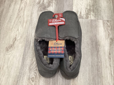 Men's Dluxe by Dearfoams Nelson Genuine Shearling Moccasin Slippers - US Size 11