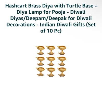 10 PACK OF HASHCART BRASS DIYA WITH TURTLE BASE - DIYA LAMP