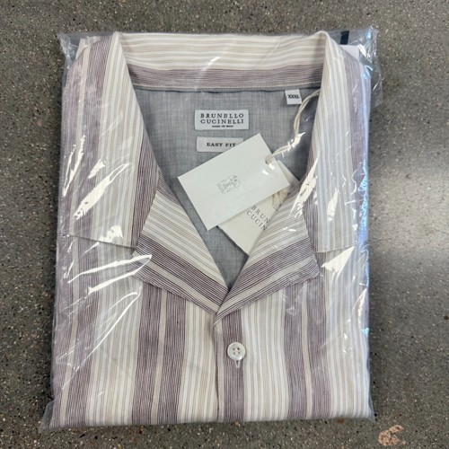 NWT Brunello Cucinelli Men's Striped Linen Button Down Shirt XXXL Quiet Luxury - Picture 11 of 13