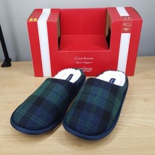 CLUB ROOM Mens Slippers Size 6 - 7 Blue Green Tartan Plaid Plush Lined Comfort