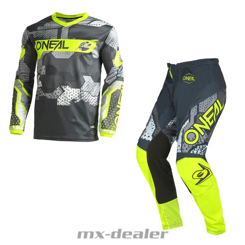 Pantalon Motocross O'Neal Element MX - Noir Et Jaune Fluo, Coupe Pré-cintrée - Neuf Sous Emballage