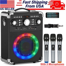 Portable Karaoke Machine With 3 Wireless Microphones HD Stereo Bluetooth Speaker
