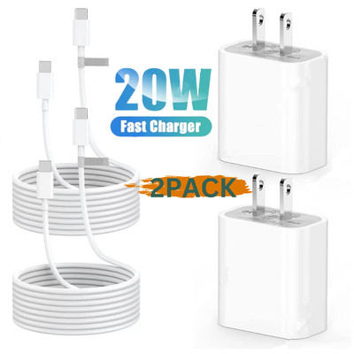For iPhone 14 13 12 11 Pro XS PD Fast Charger Cord 20W USB-C Power Adapter Block