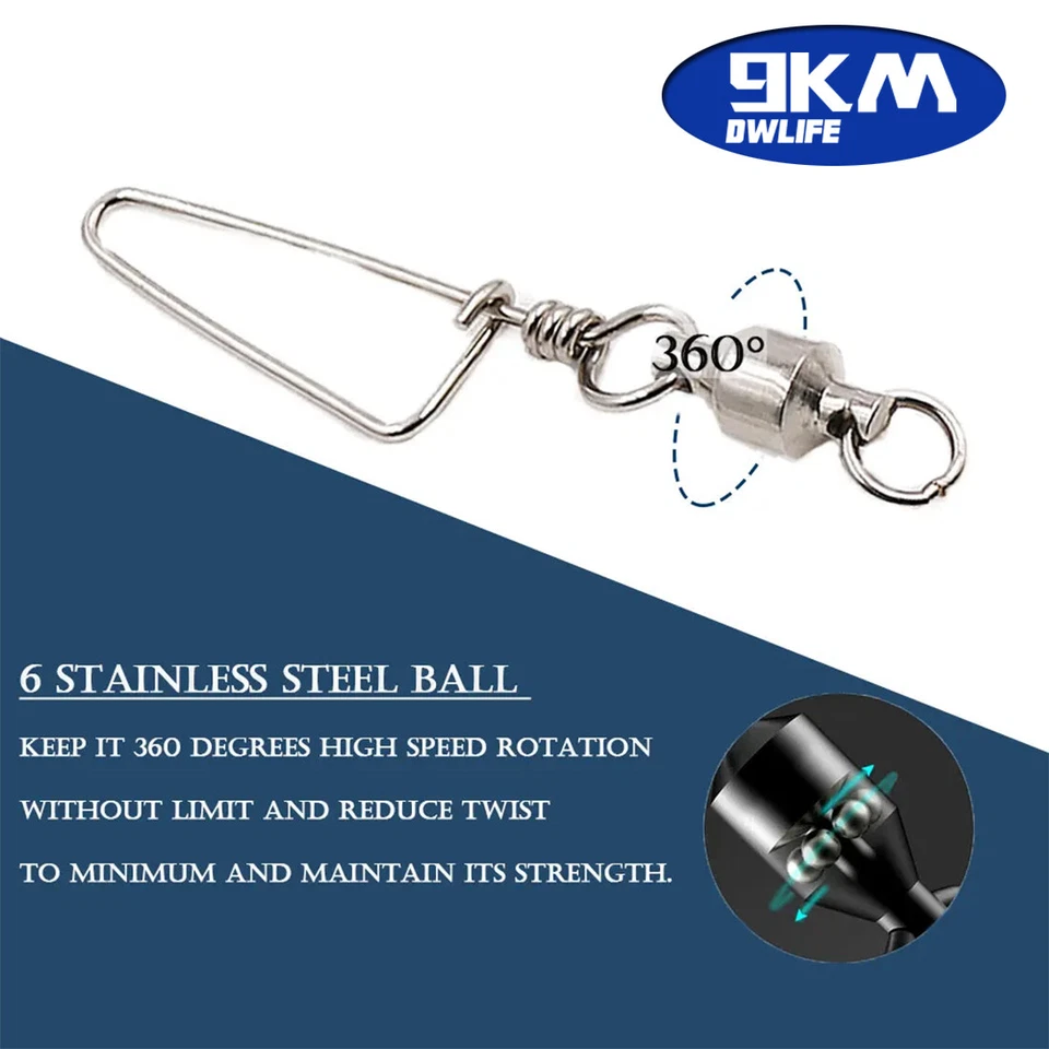 9KM 20~100Pcs Fishing Ball Bearing Swivels with Coastlock Snap Fishing Connector - Image 4 of 4