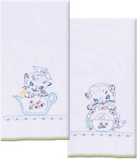 Tobin T264102 Kittens Towels 17" X 30" Stamped Kitchen Towels for Embroidery S