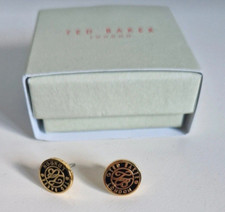 Ted Baker Gold Tone & Black Round Stud Earrings, Butterfly Back Closure