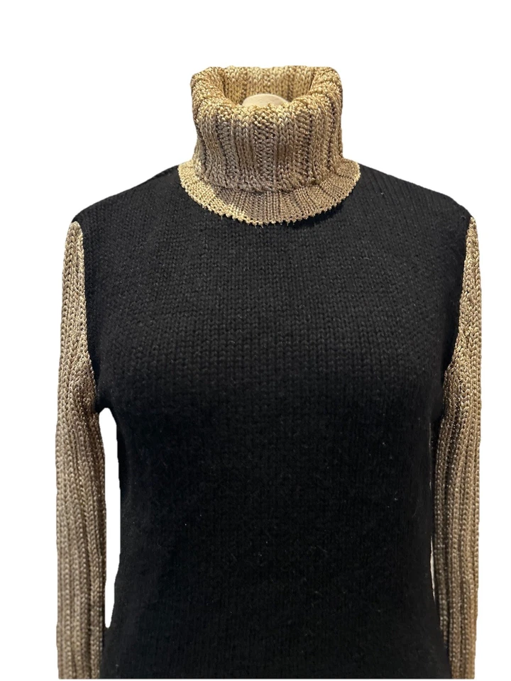 Top Moschino de Colección Negro Dorado Grueso Tejido Cuello Redondo Cálido Noche 12-14 Foto 3 de 4