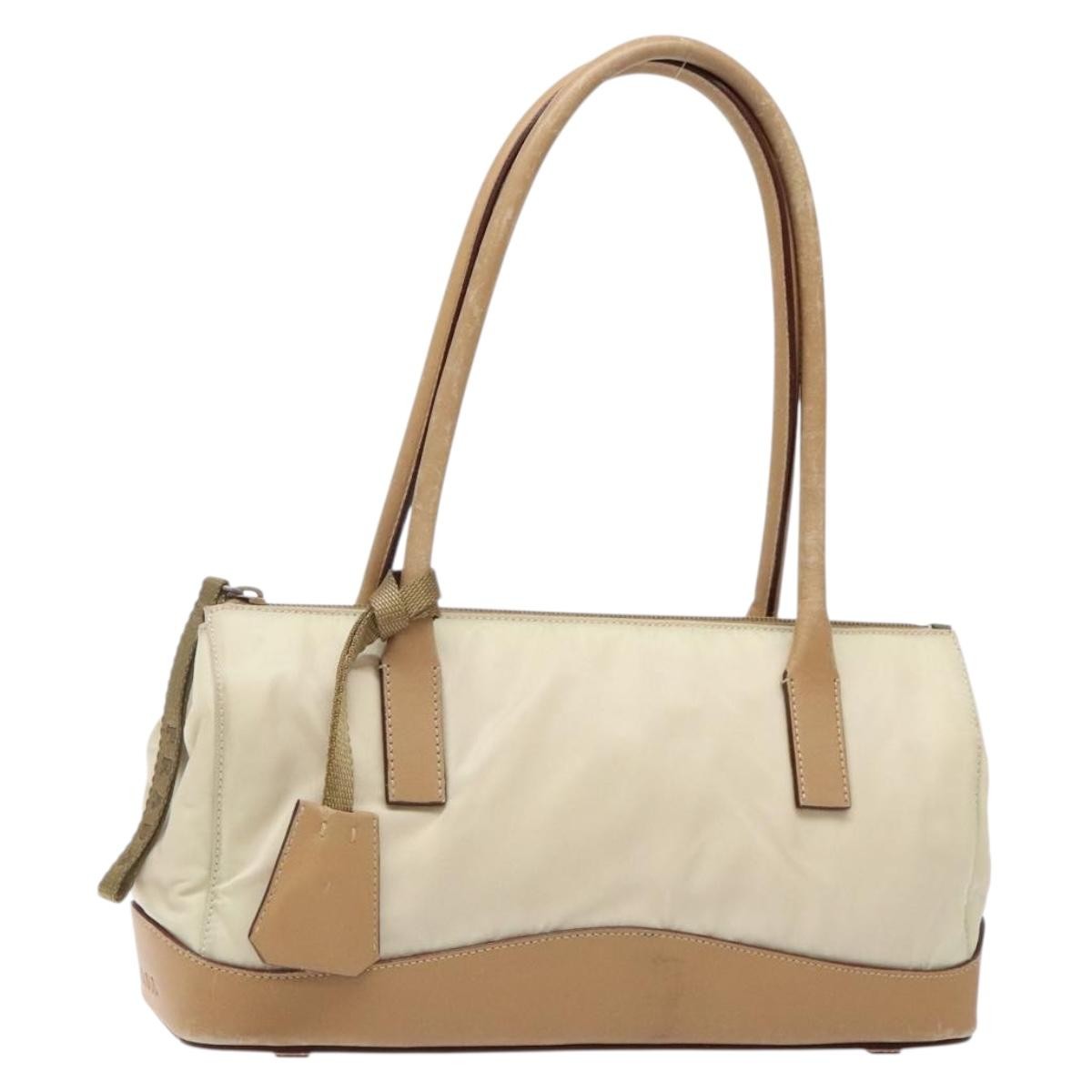 PRADA Shoulder Bag Nylon Leather Beige Auth bs29050