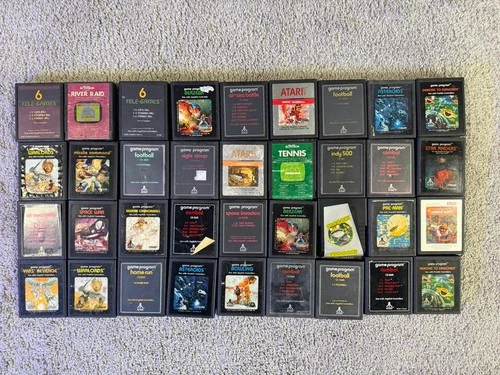 Atari 2600 Game Cartridge Lot Pac-Man Asteroids River Raid Combat Space Invaders