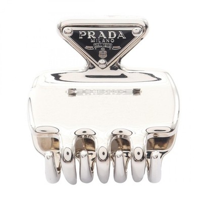 PRADA ACCIAIO+SMALTO Triangle Logo Hair Claw Clip Stainless Steel
