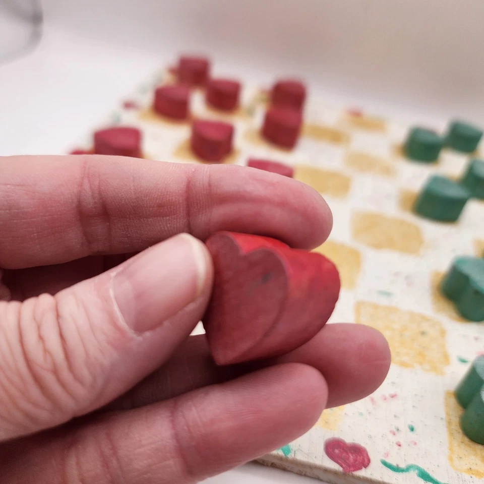 Handmade Wooden Checkers Board Game 9x9" Country Hearts - Image 3 of 4