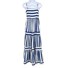 Urban Daizy Nautical Stripe Maxi Dress Blue White Tiered Sun Dress Medium NWT