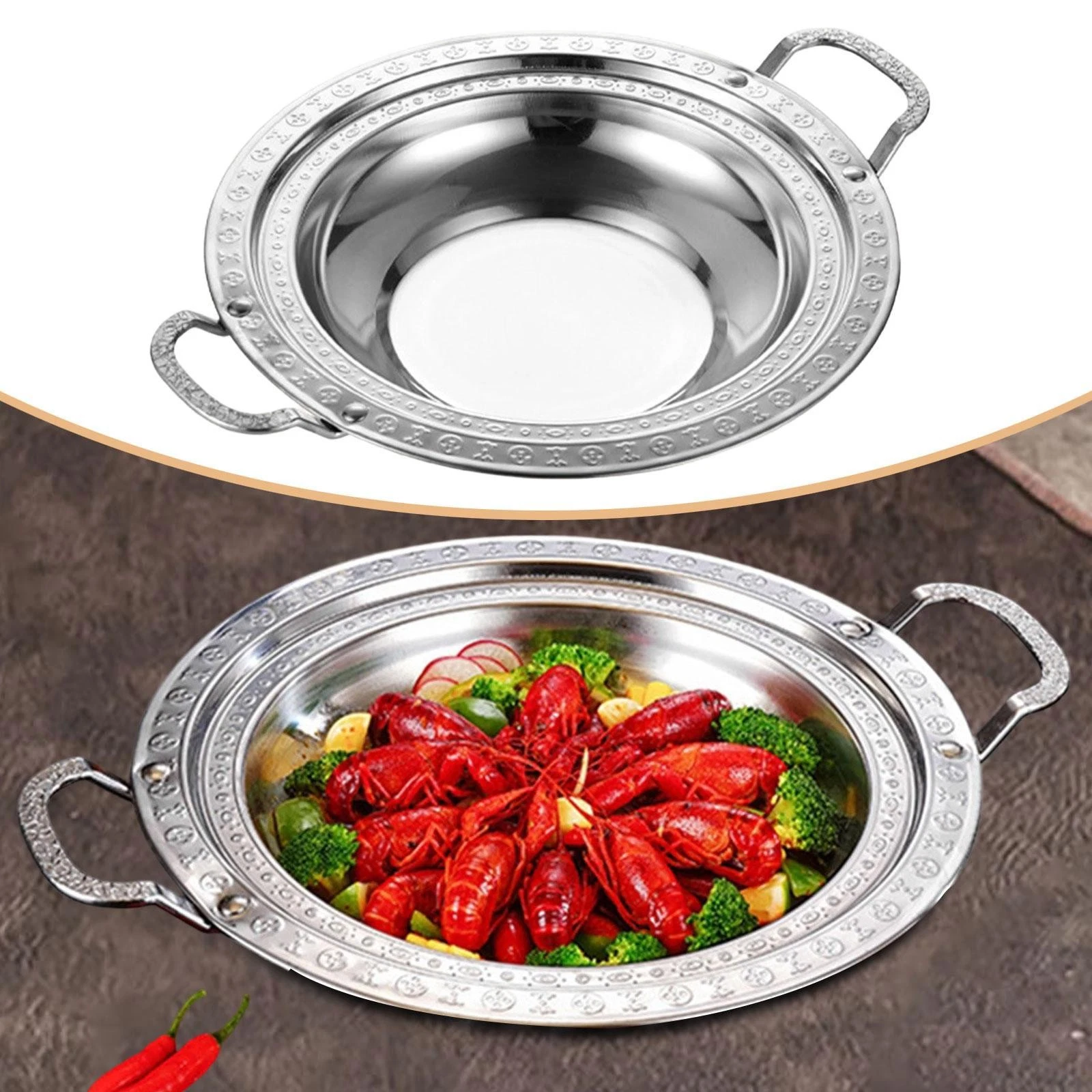 Hot Pot Wok, Frying Pan, Stainless Steel Wok, Double-walled Dry Pot for
Opens in a new window or tab
