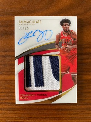 Thaddeus Young 2020-21 Panini Immaculate Patch Auto Red /25 Bulls NBA