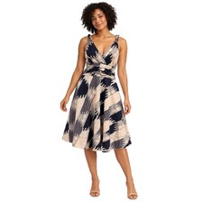 Marc by Marc Jacobs Dress Size 8 Navy Grey Cream Print A-Line Belted