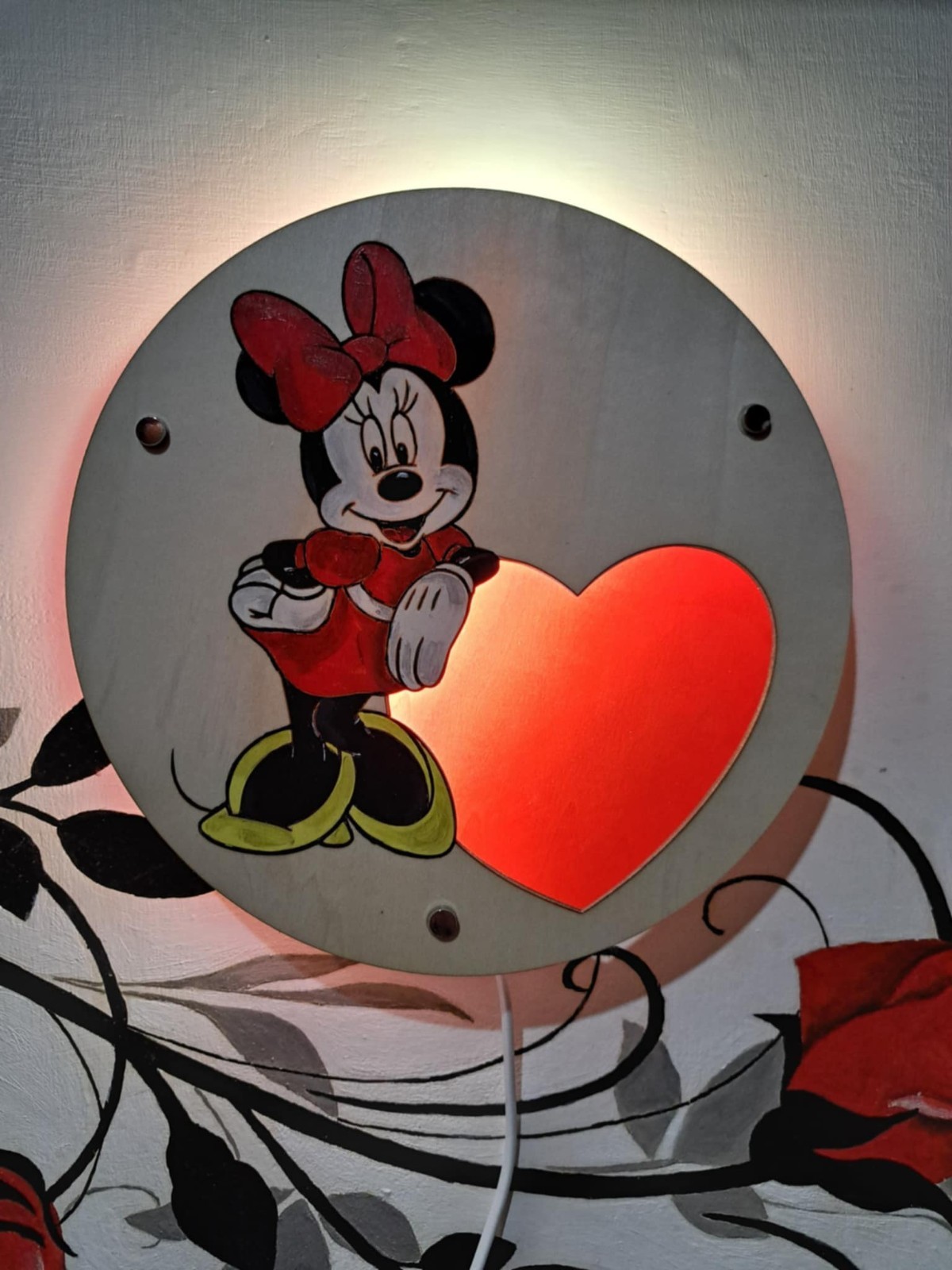 Lampada Legno Minnie Dipinta a Mano | Luce Notturna Bimba Artigianale
