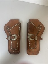 Vintage 1950s Roy Rogers Cap Gum Holsters Real Leather With Silver Tone Buckles