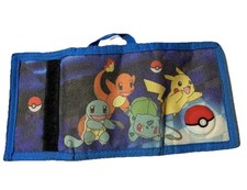 2017 Pokemon Nintendo Trifold Wallet Blue Pikachu Charmander Bulbasaur Squirtle
