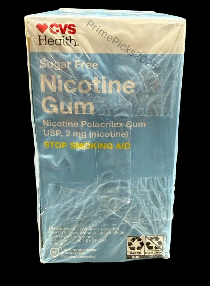 Goma de nicotina CVS Health 2mg 170ct ajuda para parar de fumar sem revestimento validade 02/2028 🚭💙 - Imagem 4 de 4