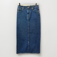 Vintage Y2K Ralph Lauren Maxi Skirt 8 Blue Denim Long Slit Boho Festival Classic