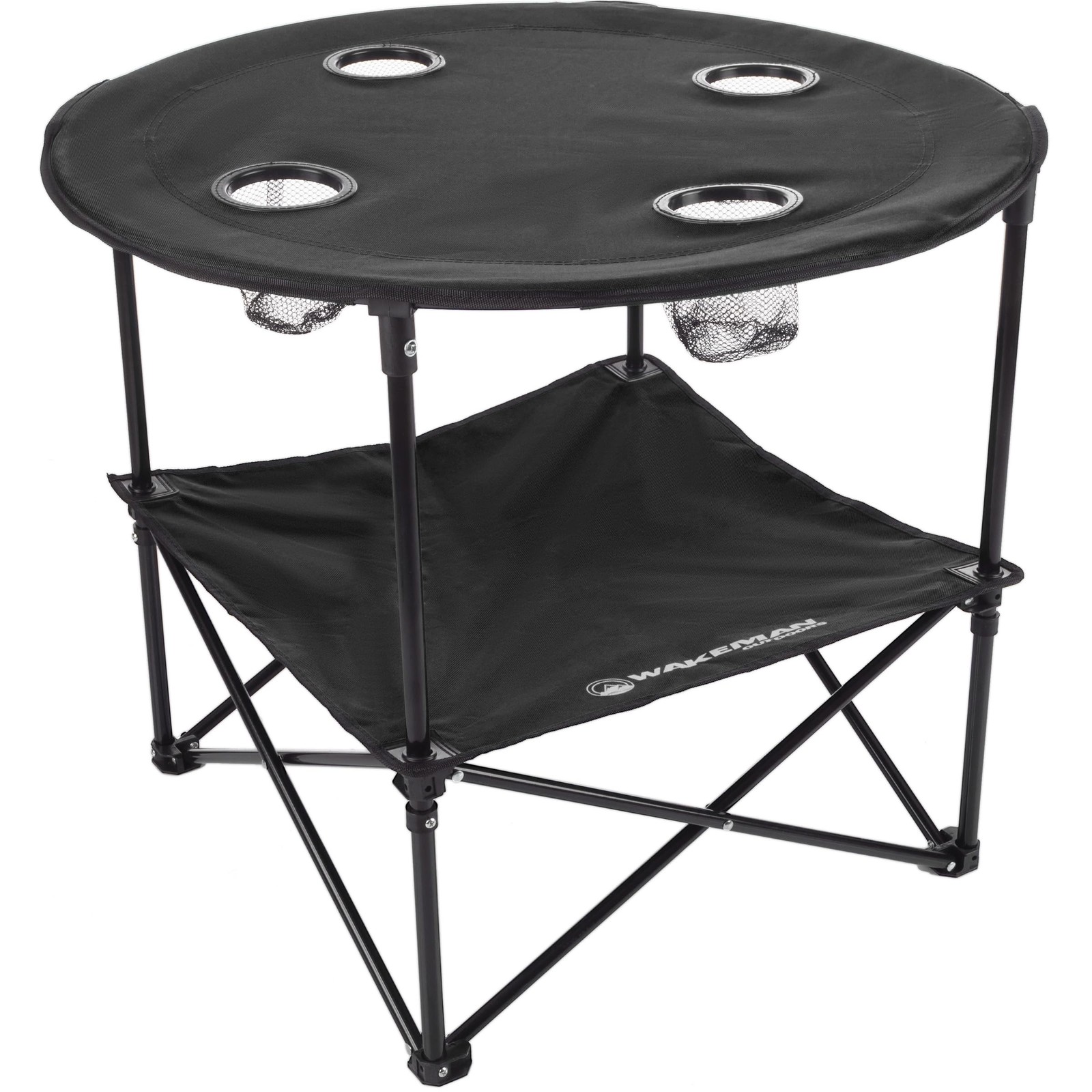 Wakeman 2-Tier Folding Camping Table with 4 Cupholders and Carry Bag