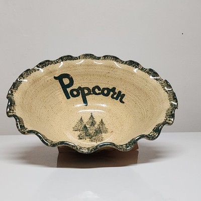 VTG Popcorn Bowl Three Rivers Pottery Winter Pines 1991 ''Sheila''USA Lodge 10.5'' 