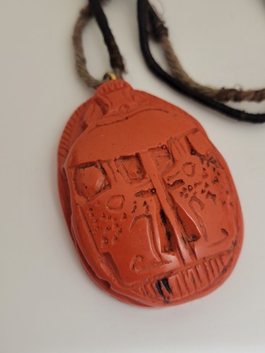 Antique 1800s Chinese Qing Dynasty Carved Foo Dog Cinnabar Pendant Necklace 14k