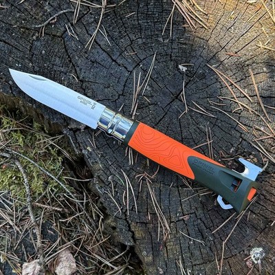 Opinel No. 12 Explore orange   Taschenmesser mit Zeckenzange und Notfallpfeife