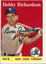 1958 TOPPS BOBBY RICHARDSON AUTOGRAPHED CARD NEW YORK YANKEES 60WORLD SERIES MVP