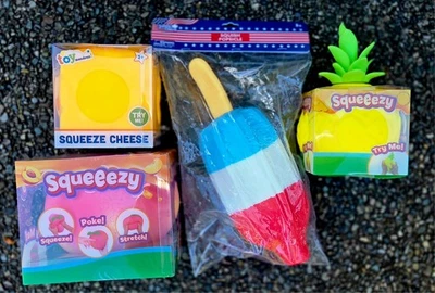 Sunny Days Spielzeug Menge 4 Squeezy Squishy Ball VIRAL TIK TOK Käse Pfirsich Popsicl - Bild 1 von 4