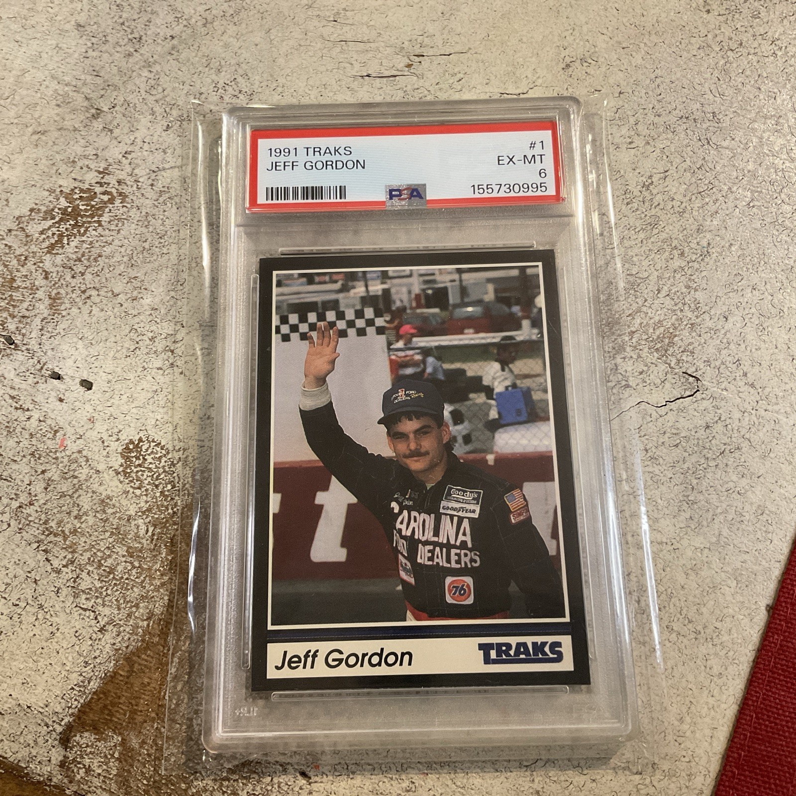 JEFF GORDON ROOKIE CARD-1991 TRAKS GRADED PSA EXCELLENT-MINT 6- CAROLINA FORD view 1