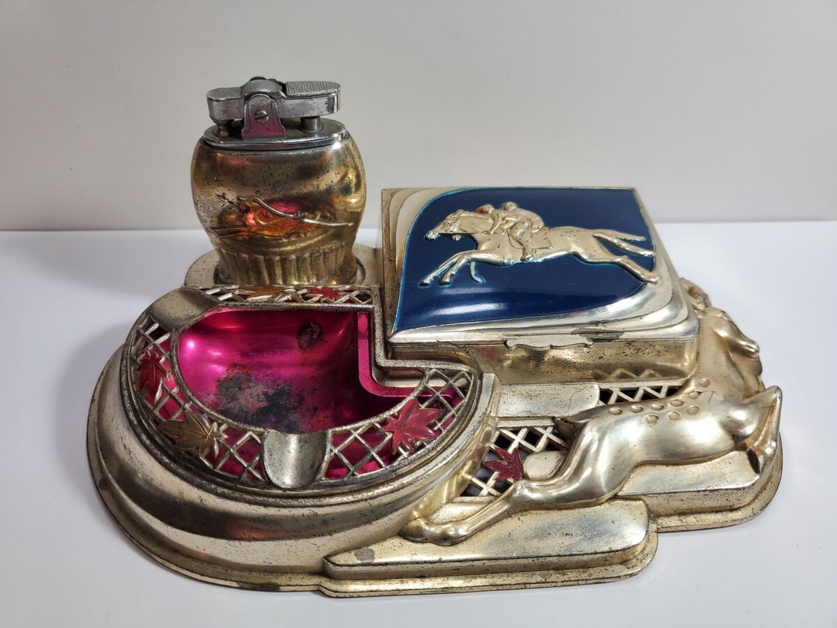 Vintage Mid Century Japan Metal Smoking Set Art Deco Lighter Vintage Mid Century Japan Metal Smoking Set Art Deco Lighter