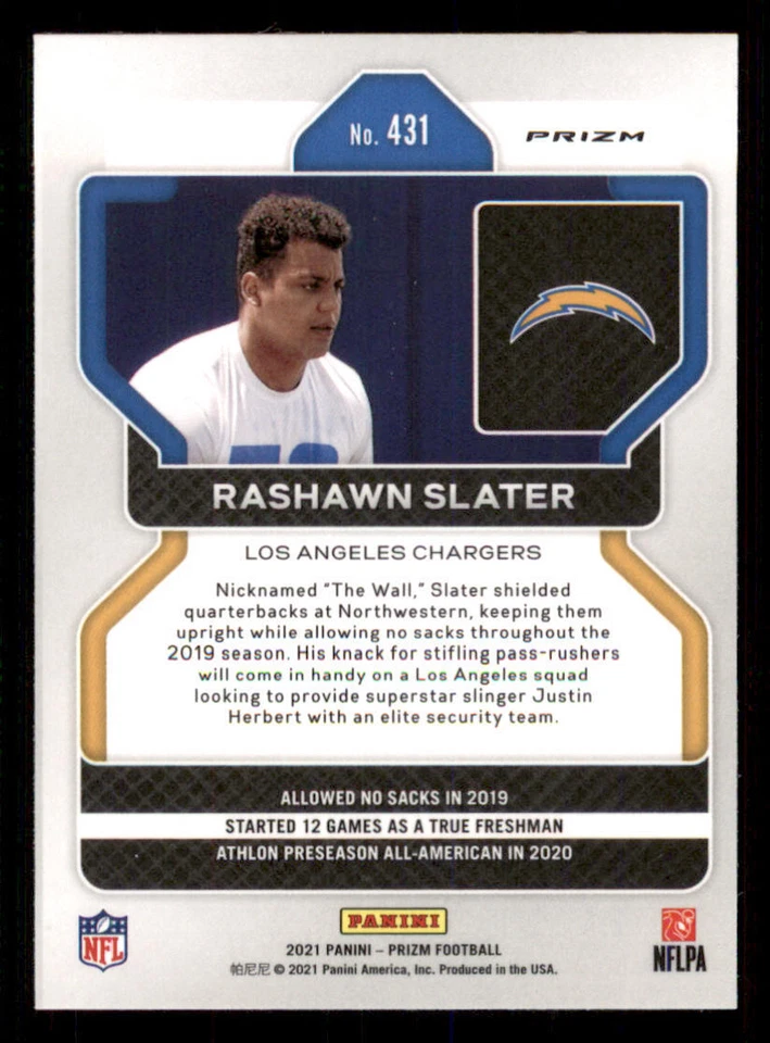 2021 Panini Prizm Prizms Red Ice #431 Rashawn Slater - Image 2 of 2