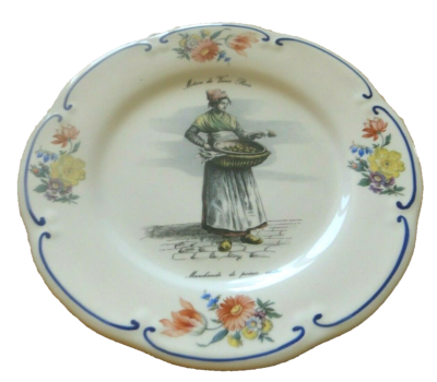 Assiette Décorative Ancienne – Métiers De Paris, Marchande De Poires Cuites, Porcelaine