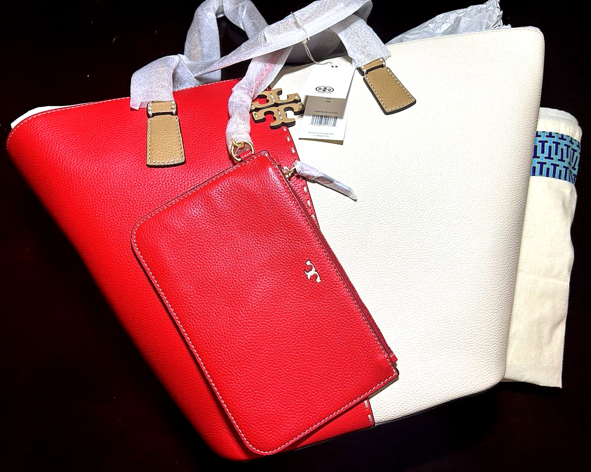 Tory Burch McGraw Color Block Shopper Tote Brilliant Red/New Cream