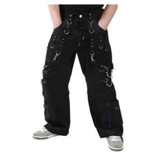 Mens Handmade Gothic Bondage Trouser Blue Thread Cyber Pant Punk Shorts Metal