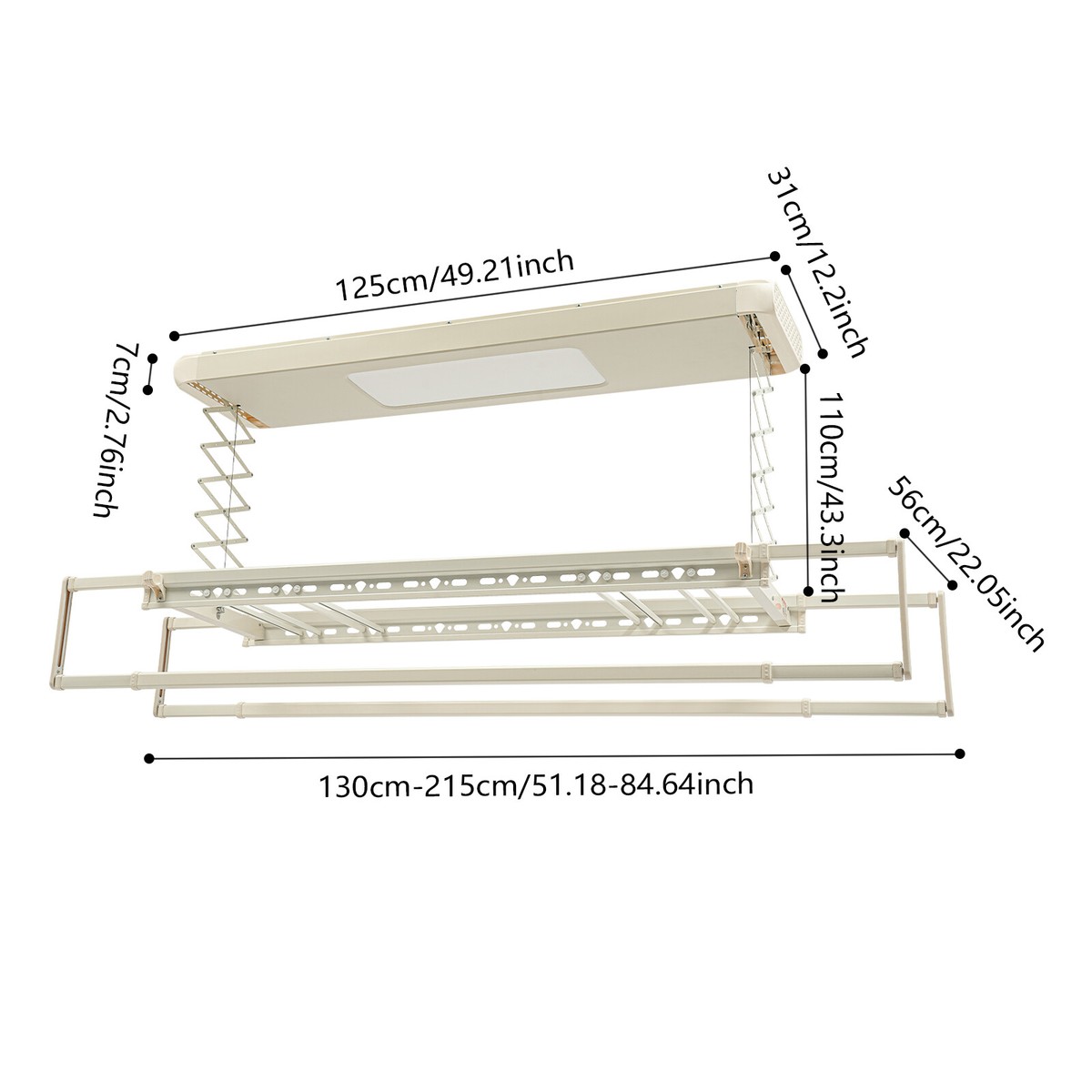 24W 8 Rods Ceiling-mounted Clothesline Resealable Vertical Drying Rack Led  Light | eBay