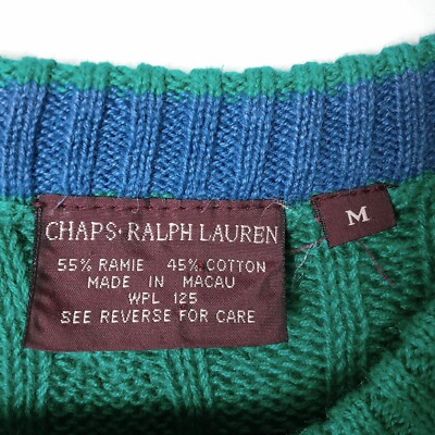 VTG 90s Chaps Ralph Lauren Ramie Cotton Cable Knit Teal Sweater 