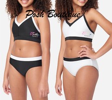 JUSTICE Girls Swimsuit Tankini Bikini Swim Set 2 PC Reversible 16 18 White Black