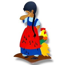 Weinende Pechmarie Seltene Mertens-Kunst Märchen-Holzbild Frau Holle Deko Figur 