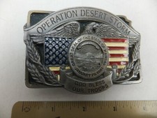 Vintage Stone Post Operation Desert Storm God Bless Our Troops KS Belt Buckle