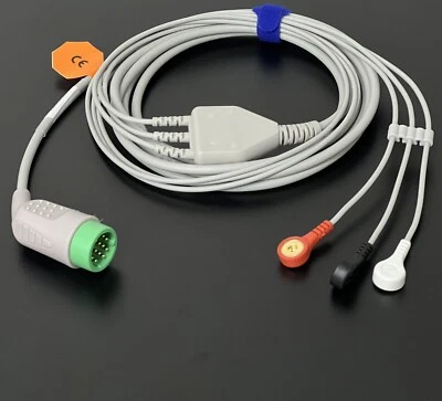 GENETIC Physio Control Lifepak 20 ECG Cable 3 Lead Snap - Same Day Shipping