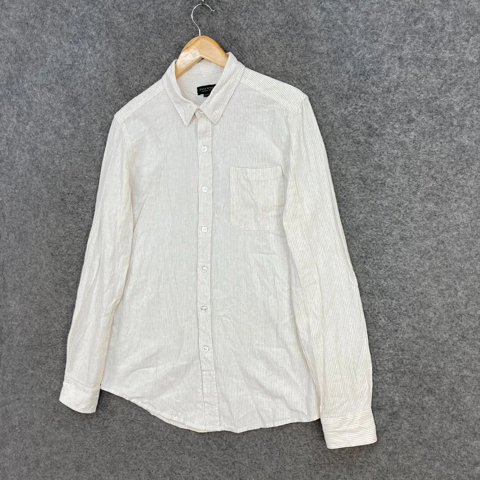 Staple Superior Shirt Mens Medium Beige Striped Button Up Long Sleeve 31609 - Image 2 of 4