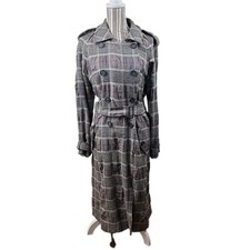 Jigsaw Trench Coat Wool Blend Uk 14 Us 10 M Plaid Textured Stripe Tartan Tweed