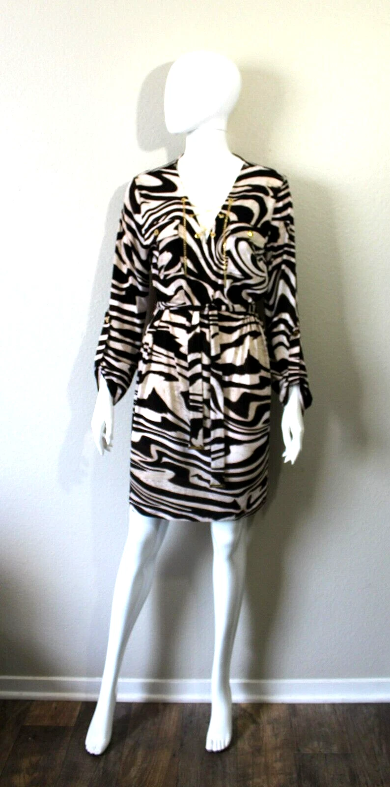 Abito Michael Kors Stampa ghepardo animale zebra guaina metallo catena cintura medio