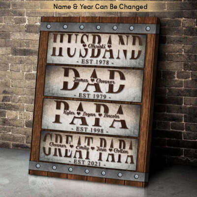 Husband Dad Papa Great Papa Est Personalized Poster, Canvas Gift for Home Décor